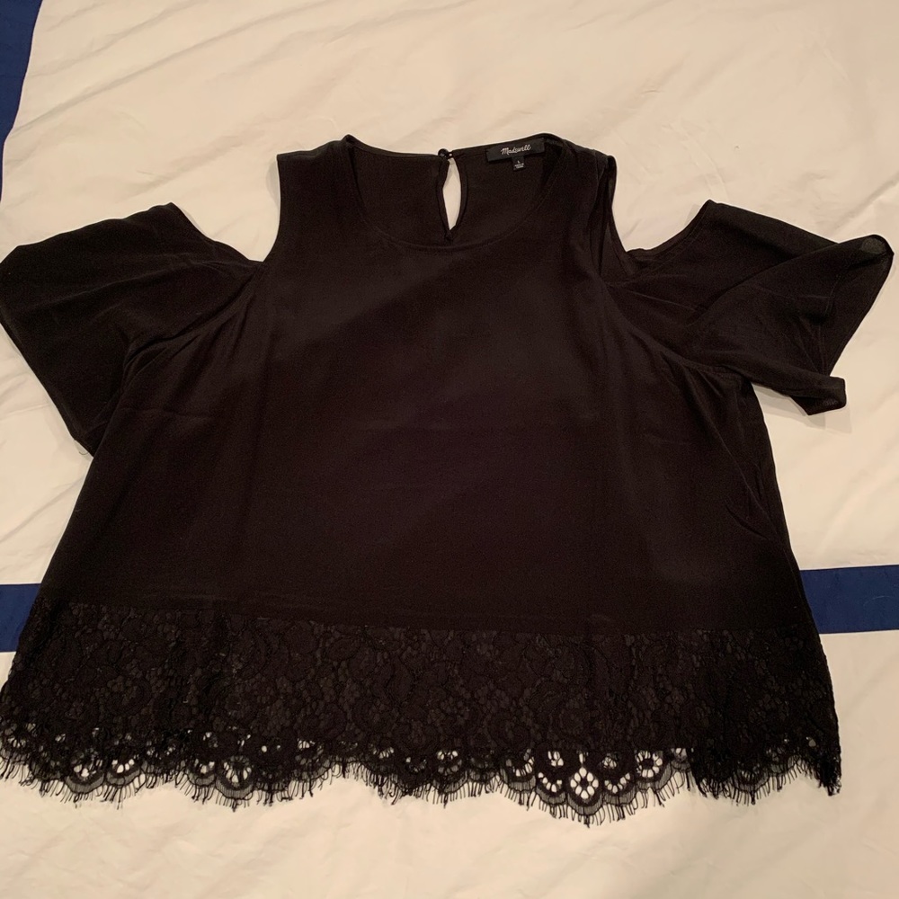 Madewell Black off Shoulder Top Lace Trim Large